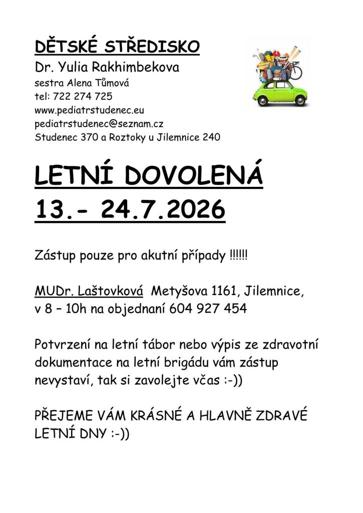Dovolená dětská ordinace Studenec