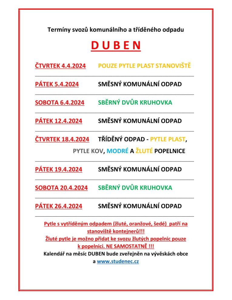 SVOZY ODPADU DUBEN 2023