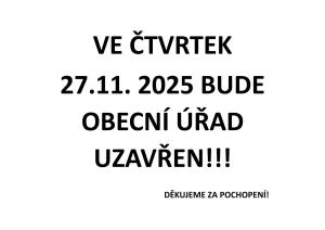 Uzavření obecního úřadu 27.11.2025